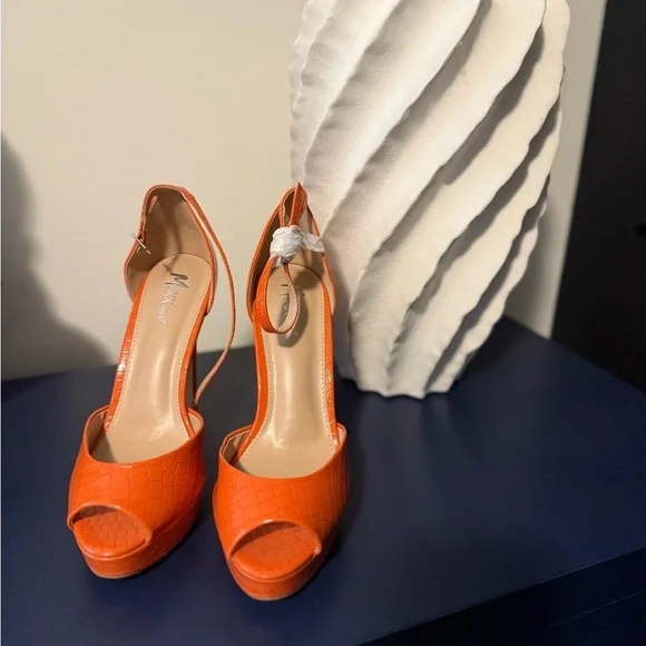 Orange Peep-Toe Heels - Picture 1 of 6